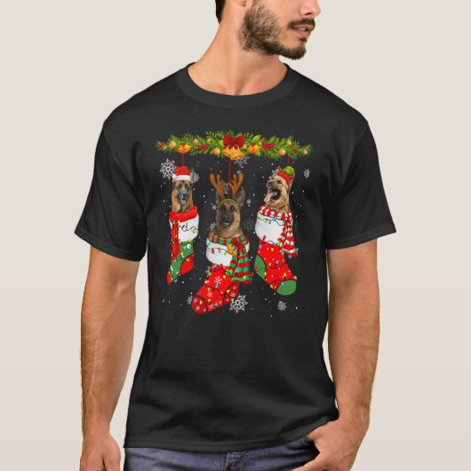 T-shirt German Shepherd Dog In Socks Christmas Lights Swea (Devant)