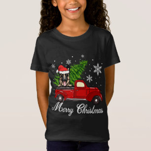 T-Shirt German Shepherd Dog Riding Red Truck Dec Christmas