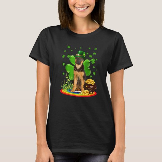 T-shirt German Shepherd Dog Shamrock St Patricks Day Dog I (Devant)