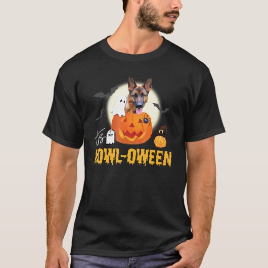 T-shirt German Shepherd Halloween Pun Happy Howloween Pump (Devant)