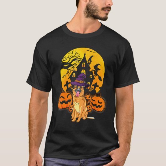 T-shirt German Shepherd Pumpkin Witch Hat Halloween Costum (Devant)