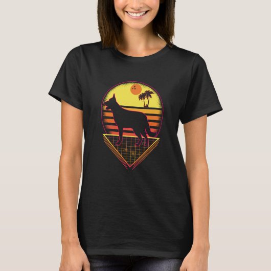 T-shirt German Shepherd Retro Sunset Vintage  Dog (Devant)