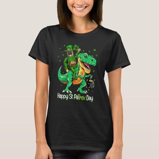 T-shirt German Shepherd Riding Dinosaur Patricks Day Shamr (Devant)