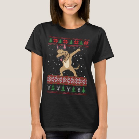 T-shirt German Shepherd Ugly Christmas Sweater (Devant)