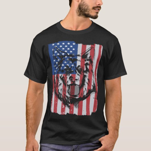 T-shirt German Shepherd USA Merica Flag Retro (Devant)
