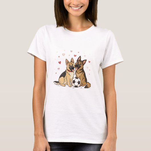 T-shirt German Shepherds with Soccer Ball for Valentine's  (Devant)