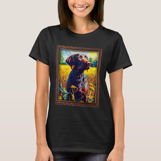 T-shirt German Shorthaired Pointer Painting Sunflower Flow (Devant)