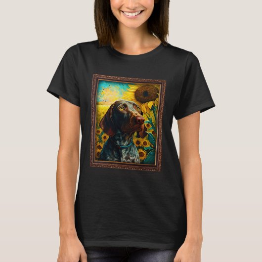 T-shirt German Shorthaired Pointer Painting Sunflower Flow (Devant)