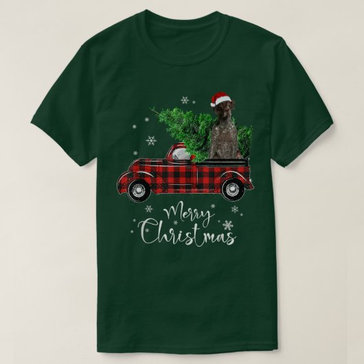 T-shirt German Shorthred Pointer Ride Red Truck Christma (Design devant)