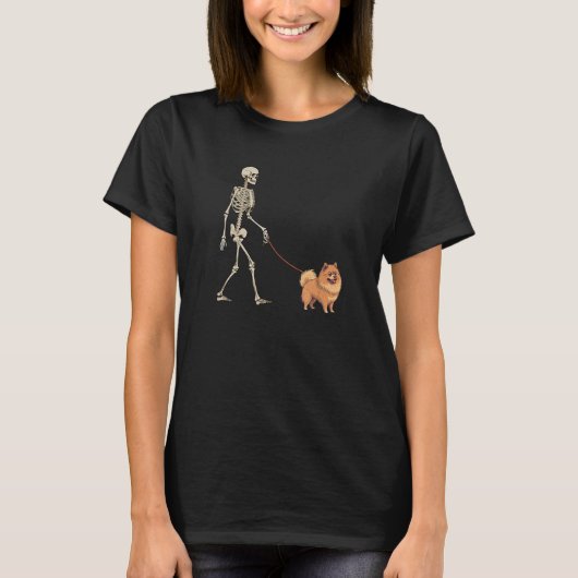 T-shirt German Spitz Skeleton Dog Walking Halloween Dog (Devant)