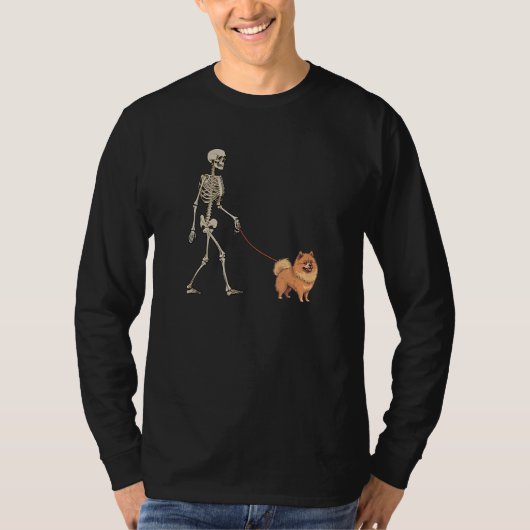 T-shirt German Spitz Skeleton Dog Walking Halloween Dog (Devant)