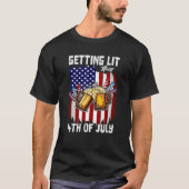 T-shirt Getting Lit This 4th Of July Day Drinking US Flag  (Devant)