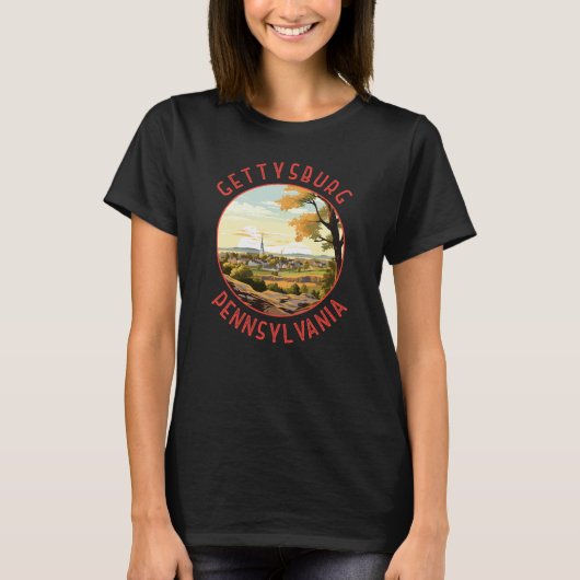 T-shirt Gettysburg Pennsylvanie Retro Cercle en détresse (Devant)