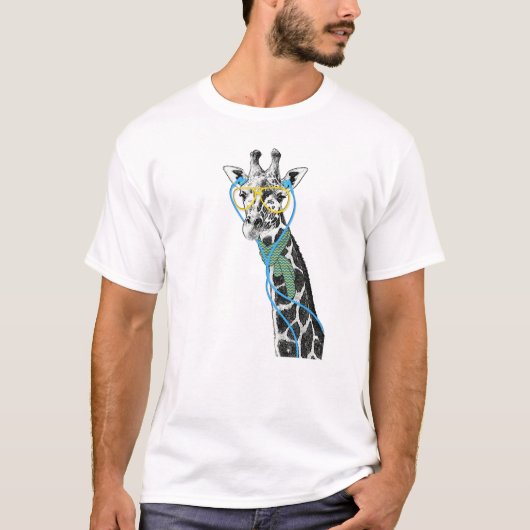 T-shirt Ggirafe cool et tendance avec lunettes, écouteurs (Devant)