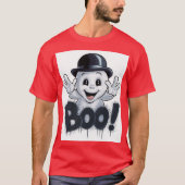 T-shirt Ghost adorable avec Casquette Bowler et "BOO!" Gra (Devant)