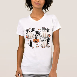 T-shirt "Ghost and Black Cat Companion - Éffrayant Cute Ha