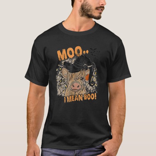 T-shirt Ghost Cow Moo I Mean Boo Pumpkin Moon Halloween (Devant)