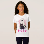 T-Shirt Ghost Cute Black Cat Pink Spooky Season (Devant entier)