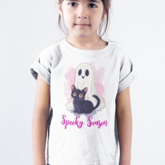 T-Shirt Ghost Cute Black Cat Pink Spooky Season
