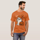 T-shirt Ghost d'Halloween mignonne avec Citrouille et boir (Devant entier)