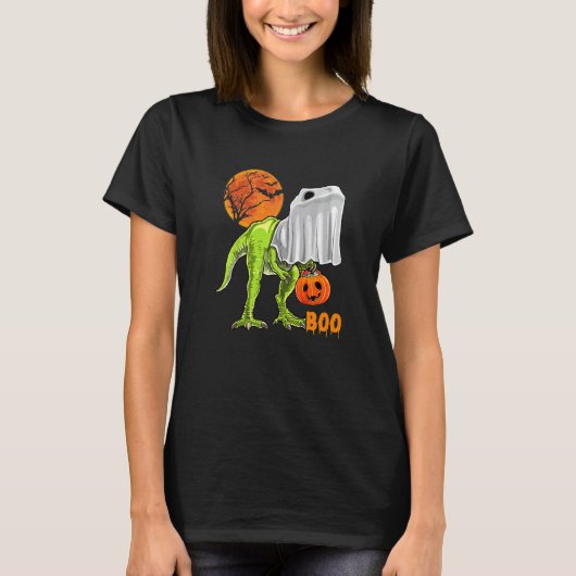 T-shirt Ghost Dinosaur rex Boo Halloween Pumpkin Boys Kid (Devant)