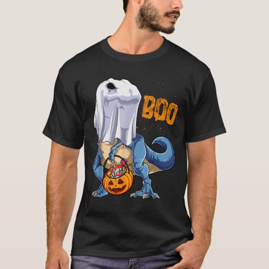 T-shirt Ghost Dinosaur T Rex Funny Boo Halloween Boys Men  (Devant)