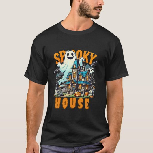T-shirt Ghost Haunted House Midnight Éffrayant Ghost Vinta (Devant)
