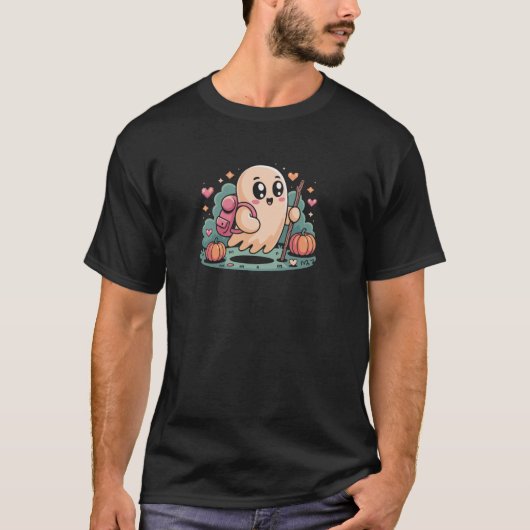 T-shirt Ghost Hiker Halloween Hommes mignon Randonnée Éffr (Devant)