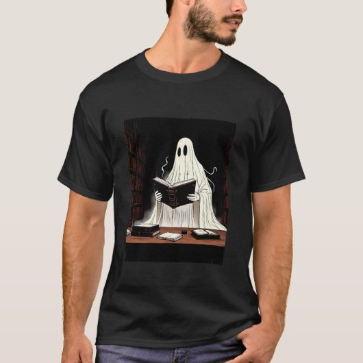 T-shirt Ghost Reading in Library Scary Book Lover Hallowee (Devant)