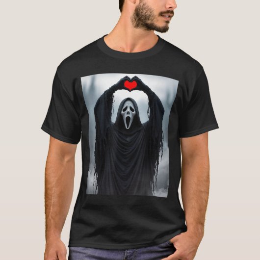 T-shirt Ghost Red Heart Hands Y Face Halloween Valentines (Devant)