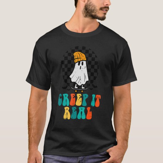 T-shirt Ghost Skateboard Creer It Real Retro Halloween Cos (Devant)