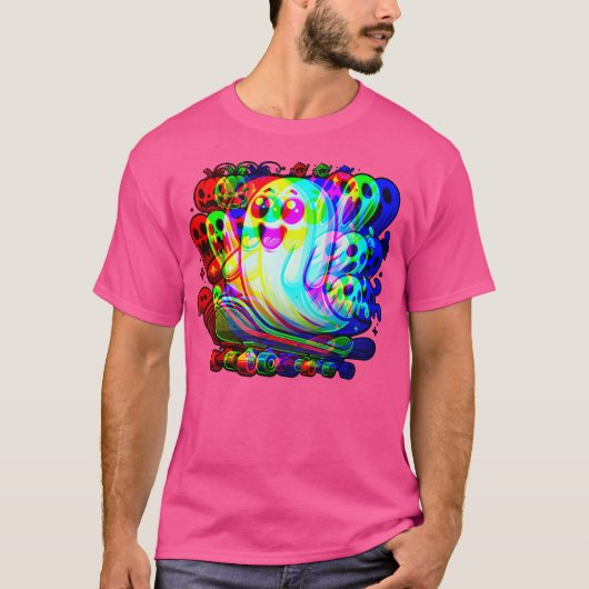 T-shirt Ghost Trippy Vaporwave Halloween Techno Rave Edm (Devant)