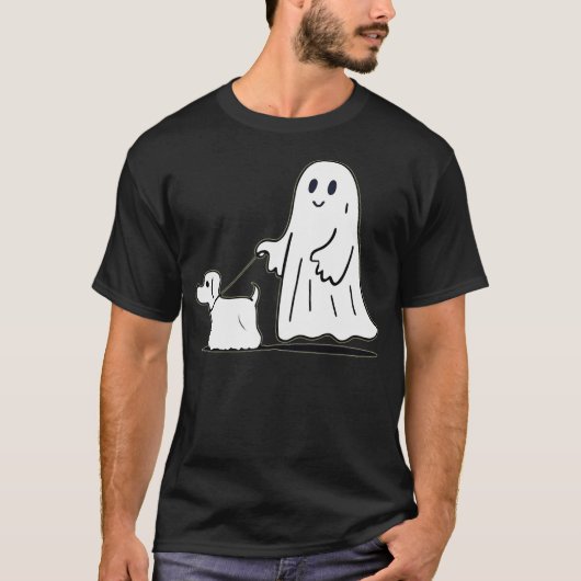 T-shirt Ghost Walking Dog Halloween (Devant)
