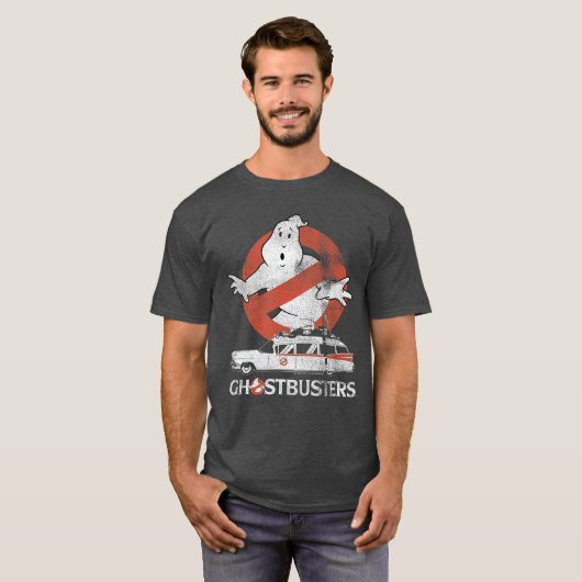 T-shirt Ghostbusters No Ghost with Ectomobile Retro Movie  (Devant entier)