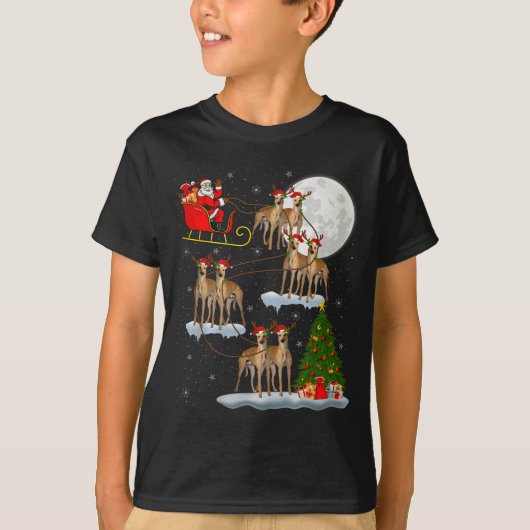 T-shirt Ghound Dog Santa Sleigh Flying Funny Magical Chris (Devant)