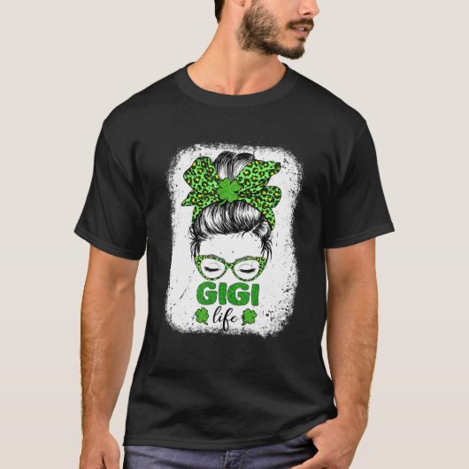 T-shirt Gigi Clover Messy Bun Leopard Funny St Patrick D (Devant)