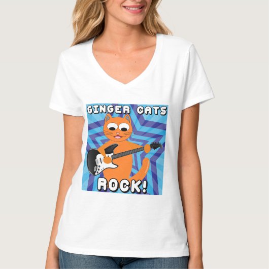 T-shirt Ginger Cats Rock ! Chemise T Chat Guitare (Devant)