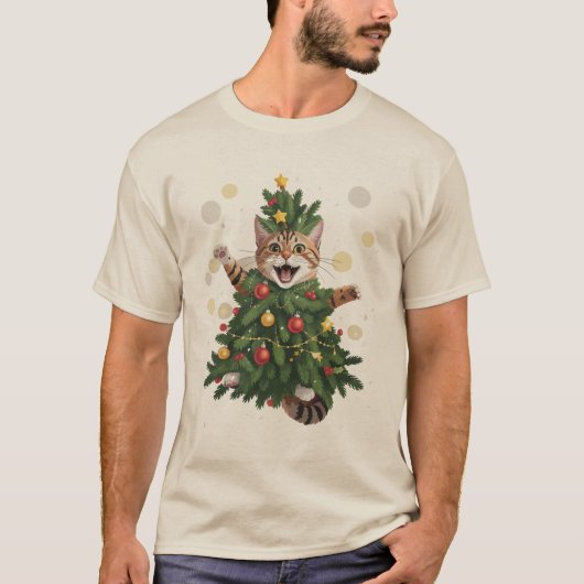 T-shirt Ginger Orange Chat Noël Arbre de Noël mignonne Noë (Devant)