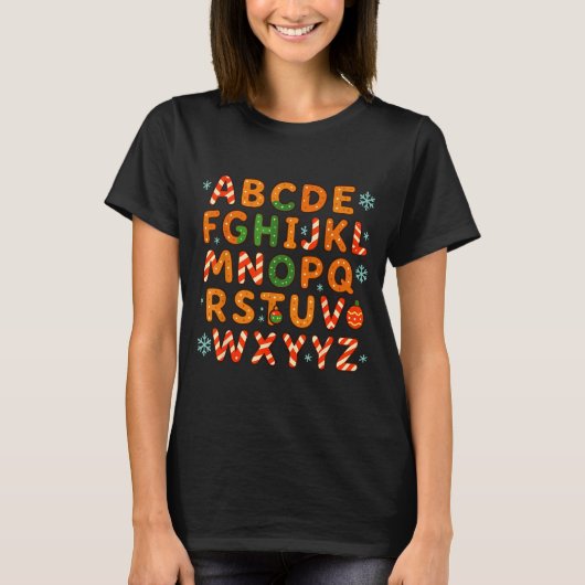T-shirt Gingerbread Candy Cane Alphabet Christmas Letters (Devant)