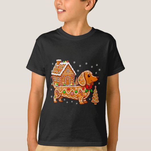 T-shirt Gingerbread Dachshund Christmas Tree House Cookie  (Devant)