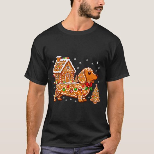 T-shirt Gingerbread Dachshund Christmas Tree House Cookie  (Devant)