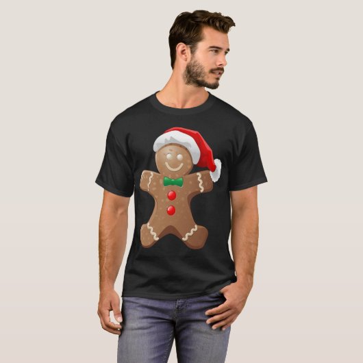 T-shirt Gingerbread Homme Cookie avec le Père Noël Casquet (Devant entier)