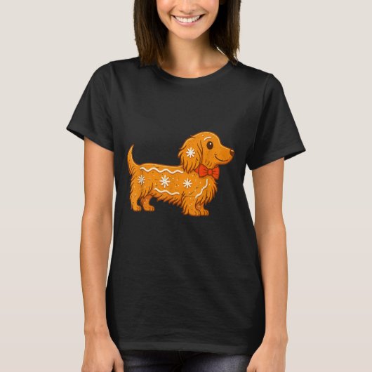 T-shirt Gingerbread Long Hair Dachshund Christmas Pajama T (Devant)