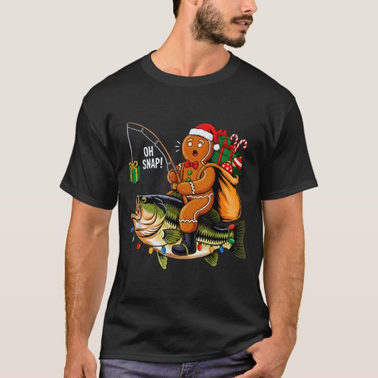 T-shirt Gingerbread Riding B Fish Christmas Fishing Xmas P (Devant)