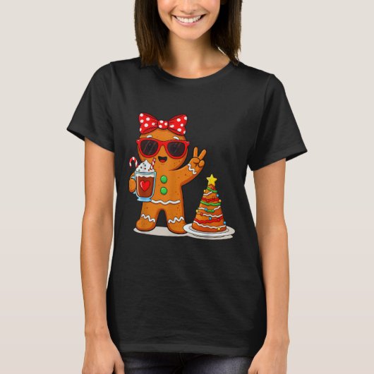 T-shirt Gingerbread Women Drinking Coffee Christmas Tree C (Devant)