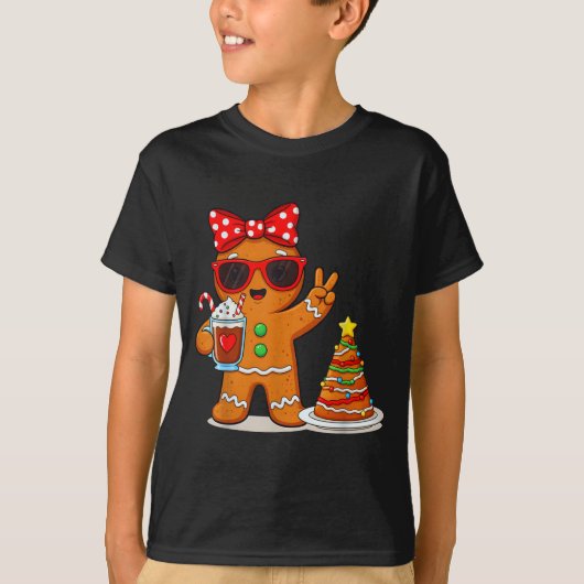T-shirt Gingerbread Women Drinking Coffee Christmas Tree C (Devant)