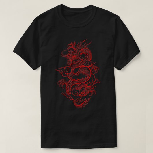 T-shirt Gir Ado de l'esthétie rouge chinois Dragon Grunge  (Design devant)