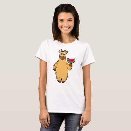 T-shirt Girafe à Manger avec de la pastèque (Devant entier)
