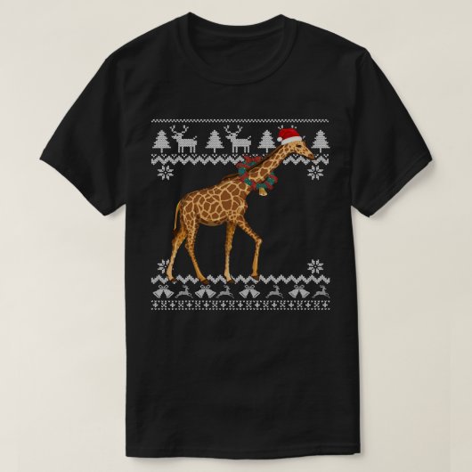 T-shirt Girafe Arbre de Noël Lumières Santa Hat Animal Xma (Design devant)