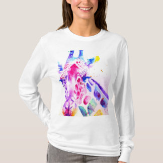 T-shirt Girafe Art Aquarelle Violet Mignon Animal De Zoo